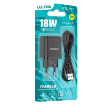 iKaku KSC-917 QC3.0 18W Single USB Port Smart Charger with Type-C cable Black iKaku KSC-917 QC3.0 18W Single USB Port Smart Charger with Type-C cable Black