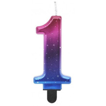 GoDan Night sky Metallic Cake Candle topper Number 1 (8cm) Pink / Blue / Violet Ombre