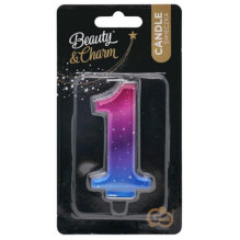 GoDan Night sky Metallic Cake Candle topper Number 1 (8cm) Pink / Blue / Violet Ombre