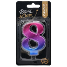 GoDan Night sky Metallic Cake Candle topper Number 8 (8cm) Pink / Blue / Violet Ombre