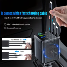 Riff M14 7in1 Multifunctional car charger x2 USB / x2 Type-C with built-in cables x2 Type-C / x1 Lightning
