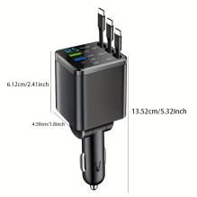 Riff M14 7in1 Multifunctional car charger x2 USB / x2 Type-C with built-in cables x2 Type-C / x1 Lightning
