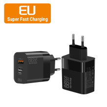 Riff 66W Super Fast charger with USB port / x2 USB-C and USB-L Black Riff 66W Super Fast charger with USB port / x2 USB-C and USB-L Black