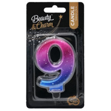 GoDan Night sky Metallic Cake Candle topper Number 9 (8cm) Pink / Blue / Violet Ombre GoDan Night sky Metallic Cake Candle topper Number 9 (8cm) Pink / Blue / Violet Ombre