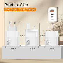 Riff 66W Super Fast charger with USB port / x2 USB-C and USB-L Black
