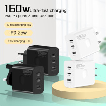 Riff 160W QC5.0 Super Fast charger with USB port / x2 PD USB-C ports Black Riff 160W QC5.0 Super Fast charger with USB port / x2 PD USB-C ports Black