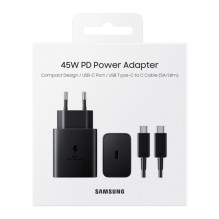 Samsung EP-T4510 45W GaN USB-C Fast Charger adapter with data cable 1.8m TypeC - TypeC Black