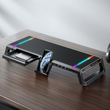 Riff T1 ICE Coorel monitor stand with RGB lighting / x4 USB ports / mobile phone stand Riff T1 ICE Coorel monitor stand with RGB lighting / x4 USB ports / mobile phone stand