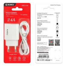 iKaku KSC-314 EU USB Socket 2.4A Mains Charger + USB to Lightning 1m Cable White