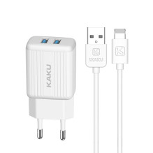 iKaku KSC-373 Set 2in1 Smart Dual USB Socket 2.4A Mains Charger + Lightning Cable 1m White