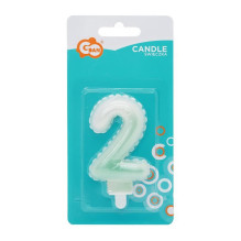 GoDan Ballon type Cake Candle topper Number 2 (7cm) White / Green Ombre