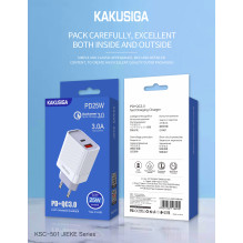 iKaku KSC-501 2in1 25W PD QC3.0 Type-C Socket and USB Mains Charger White