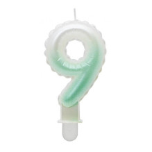 GoDan Ballon type Cake Candle topper Number 9 (7cm) White / Green Ombre