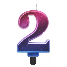 GoDan Night sky Metallic Cake Candle topper Number 2 (8cm) Pink / Blue / Violet Ombre