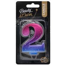 GoDan Night sky Metallic Cake Candle topper Number 2 (8cm) Pink / Blue / Violet Ombre