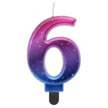 GoDan Night sky Metallic Cake Candle topper Number 6 (8cm) Pink / Blue / Violet Ombre