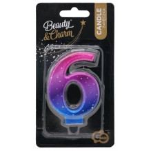 GoDan Night sky Metallic Cake Candle topper Number 6 (8cm) Pink / Blue / Violet Ombre
