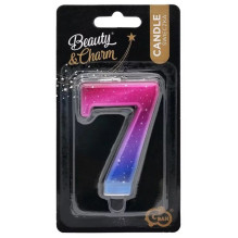 GoDan Night sky Metallic Cake Candle topper Number 7 (8cm) Pink / Blue / Violet Ombre