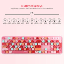 „MOFII Sweet“ belaidė klaviatūra ir optinė pelė 2,4G USB, rožinė - daugiaspalviai mygtukai „MOFII Sweet“ belaidė klaviatūra ir optinė pelė 2,4G USB, rožinė - daugiaspalviai mygtukai
