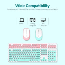 T-Wolf TF770 Retro Punk PC 2.4Ghz Wireless Keyboard (EN) Silent keys + Mouse set Pink &amp; White