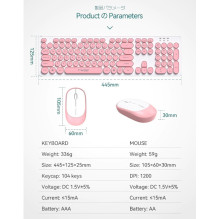 T-Wolf TF770 Retro Punk PC 2.4Ghz Wireless Keyboard (EN) Silent keys + Mouse set Pink &amp; White