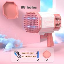 „Riff Rocket Bazooka“ 88 skylių muilo burbulų pistoletas, rožinis, skirtas vaikų vakarėliams ir lauko žaidimams „Riff Rocket Bazooka“ 88 skylių muilo burbulų pistoletas, rožinis, skirtas vaikų vakarėliams ir lauko žaidimams