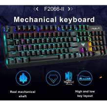 Aula F2066-II mechaninė žaidimų klaviatūra su USB laidu, 1,6 m, 106 klavišai, EN / RUS, RGB, LED, sidabrinė