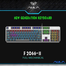 Aula F2066-II mechaninė žaidimų klaviatūra su USB laidu, 1,6 m, 106 klavišai, EN / RUS, RGB, LED, sidabrinė