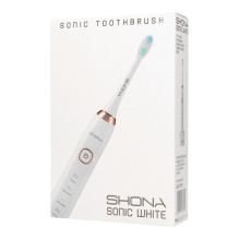 „Shona Electric IPX7 Sonic“ dantų šepetėlis su 5 veikimo režimais + kelioninis dėklas (pridedamos 2 galvutės), baltas