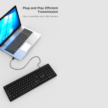 Aula AK205 Ergonomic Silent Click PC Keyboard 104 buttons EN / RUS Layout 1.5m USB Cable Black