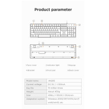 Aula AK205 ergonomiška tyli klaviatūra su 104 mygtukais, anglų / rusų išdėstymu, 1,5 m USB laidu, juoda