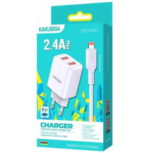 Kaku KSC-793 2in1 Adaptive Dual port fast 2.4A charger with Lightning cable White