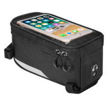 Wozy 6BK Waterproof Bicycle Front Frame Top Bag with Phone 6.5'' max Holder 1L Black