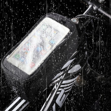 Wozy 6BK Waterproof Bicycle Front Frame Top Bag with Phone 6.5'' max Holder 1L Black