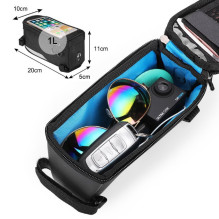 Wozy 6BK Waterproof Bicycle Front Frame Top Bag with Phone 6.5'' max Holder 1L Black