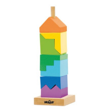 Woody 91102 Eko medinis edukacinis spalvotas bokštų konstruktorius (9 vnt.) vaikams nuo 2 metų (9x26cm)
