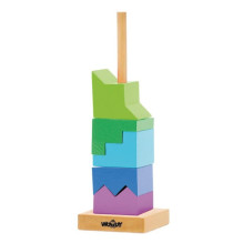 Woody 91102 Eko medinis edukacinis spalvotas bokštų konstruktorius (9 vnt.) vaikams nuo 2 metų (9x26cm)