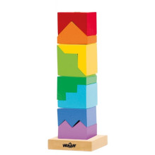 Woody 91102 Eko medinis edukacinis spalvotas bokštų konstruktorius (9 vnt.) vaikams nuo 2 metų (9x26cm)