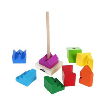 Woody 91102 Eko medinis edukacinis spalvotas bokštų konstruktorius (9 vnt.) vaikams nuo 2 metų (9x26cm)
