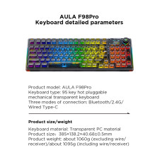 Aula F98 Pro Wireless &amp; Bluetooth 99 Keys 3In1 Hot-Swappable Mechanical Keyboard Black