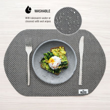 VILSTO Dining Table Place Mats, PVC Table Protector Heat Resistant, Plastic Tablecloth (4 Piece Set) Grey VILSTO Dining Table Place Mats, PVC Table Protector Heat Resistant, Plastic Tablecloth (4 Piece Set) Grey