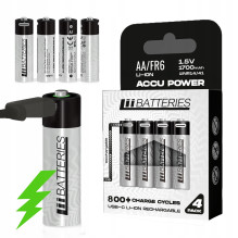 Įkraunamos ličio jonų baterijos su USB-C jungtimi, AA tipo, 1700 mAh, 1,5 V (4 vnt.)
