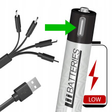 Įkraunamos ličio jonų baterijos su USB-C jungtimi, galingos, 500 mAh, 1,5 V (4 vnt.)