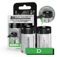 Liibattaries USB-C Rechargeable Powerful batteries Lithium-Ion LR20 D 6500mAh 1.5V (2pcs)
