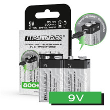 Liibattaries USB-C Rechargeable Powerful batteries Lithium-Ion 6F22 6LR61 MN1604 "Krona" 9V 500mAh 9V (2pcs)