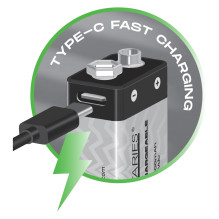 Liibattaries USB-C Rechargeable Powerful batteries Lithium-Ion 6F22 6LR61 MN1604 "Krona" 9V 500mAh 9V (2pcs)