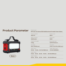 Remax RPP-325 150W nešiojama įkrovos stotelė 36000mAh AC 220C maitinimo lizdas + PD GaN 60W + 3x USB 63W juoda Remax RPP-325 150W nešiojama įkrovos stotelė 36000mAh AC 220C maitinimo lizdas + PD GaN 60W + 3x USB 63W juoda