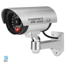 „Riff RF-IR1 CCTV“ IR lauko namų apsaugos netikra kamera su mirksinčia raudona šviesa, 2 x AA baterijos, balta