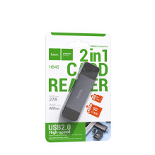 Hoco HB45 2in1 Memory card reader USB-C / USB-A USB2.0 Grey