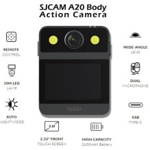 SJCam A20 2K vandeniui atspari, nešiojama kūno kamera su dvigubu mikrofonu, 16 m, 2,33 colio jutikliniu pulteliu, juoda